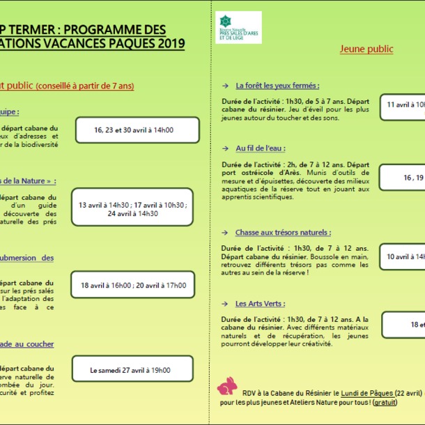 Association Cap Termer - Programme des vacances de Pâques